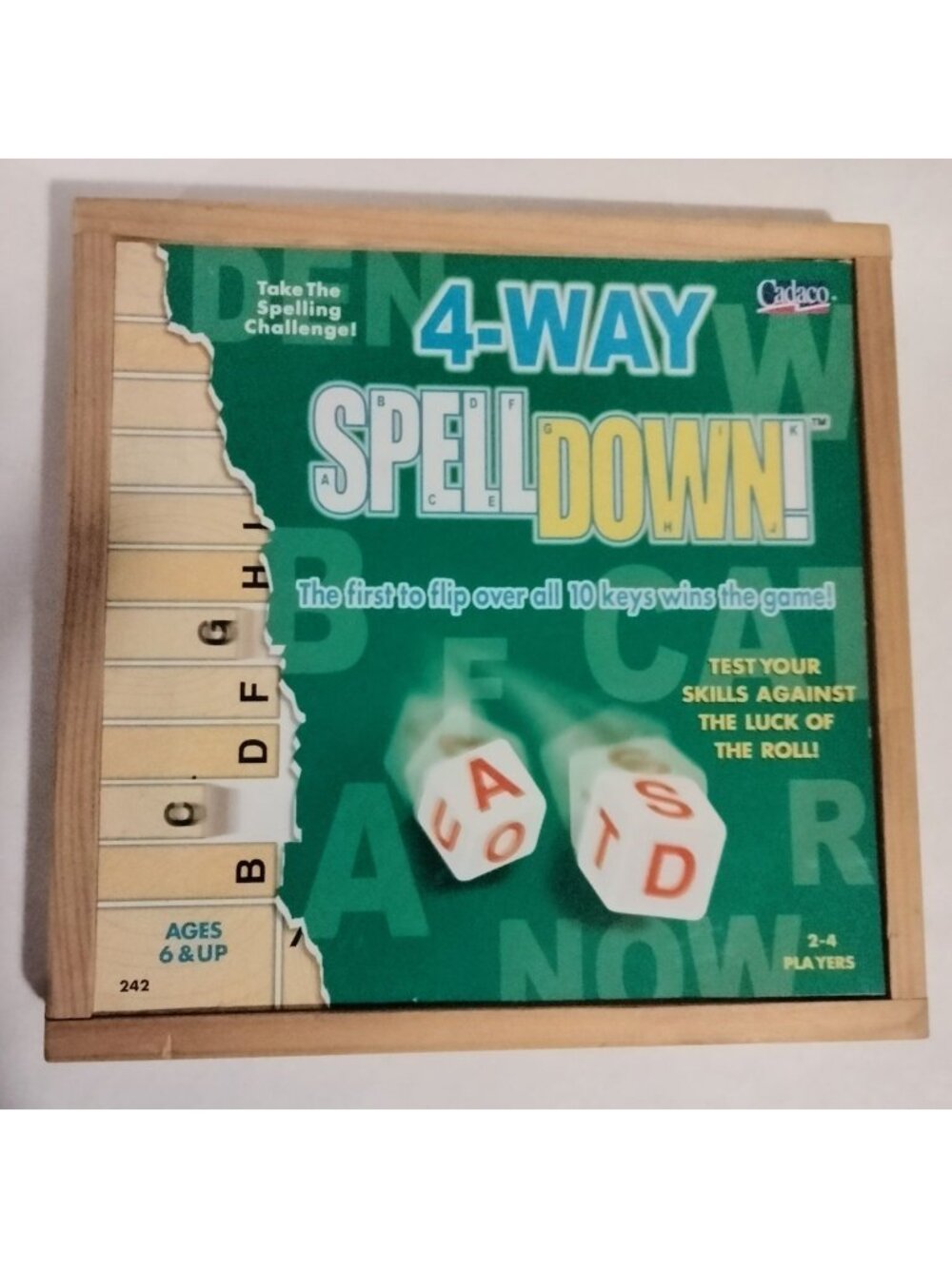 Cadaco 4 Way Spell Down Wooden Board Game Educational Fun Complete